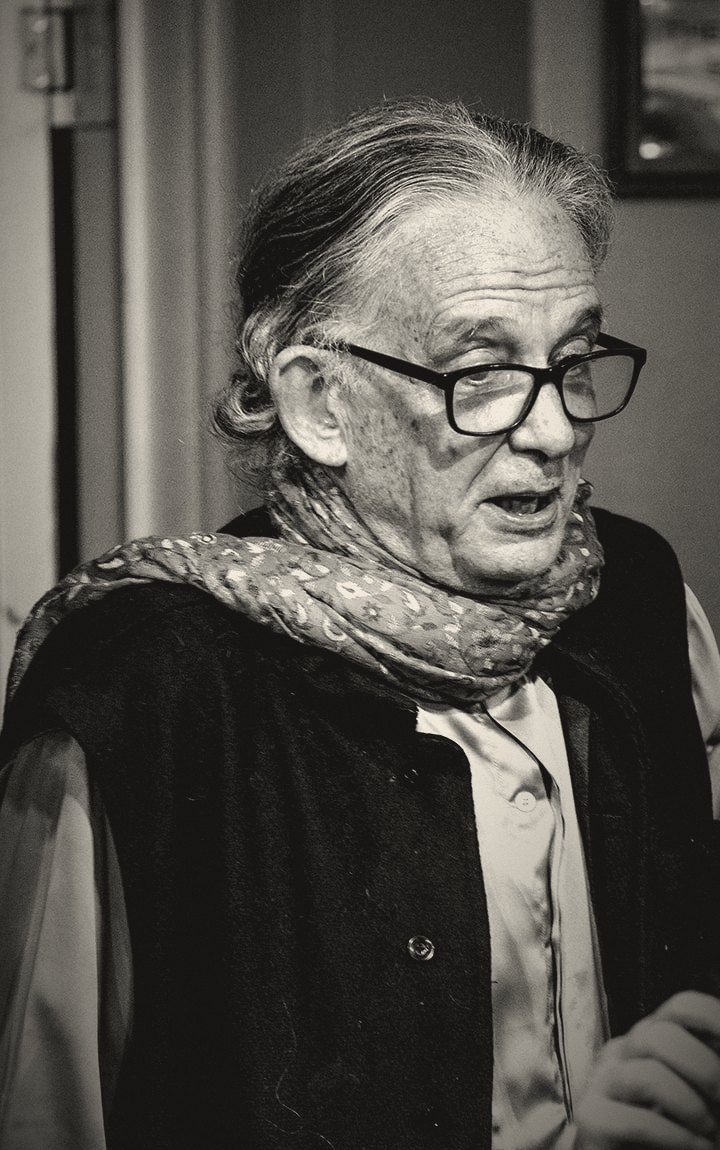 Andrew Harvey, portrait — saffron scarf