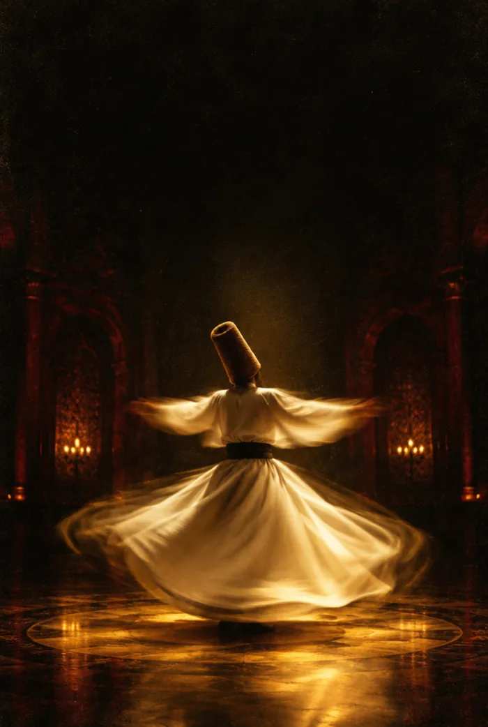 Cover artwork for Rumi Turning Ecstatic by Andrew Harvey